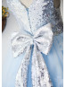 Silver Sequin Blue Tulle V Back Butterfly Flower Girl Dress Silver Sequin Blue Tulle V Back Butterfly Flower Girl Dress